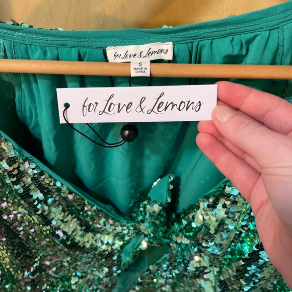 Mint Sequin For Love and Lemons Madeleine Front-tie Top. Size Small NWT - Picture 8 of 8